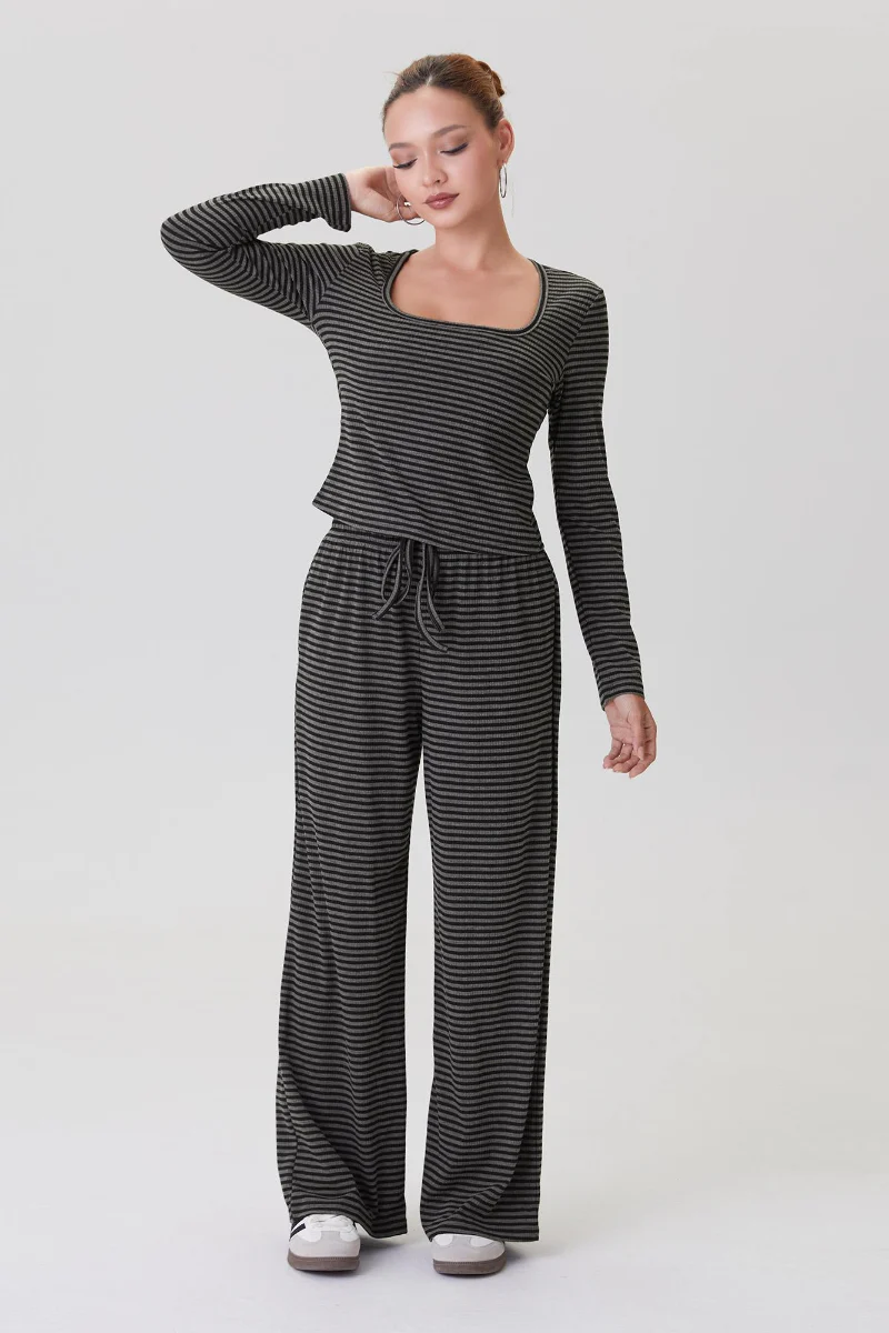 KATCH ME Stripe Long Sleeve Crop Top & Low-Rise Trousers Co-ord Set - Image 13