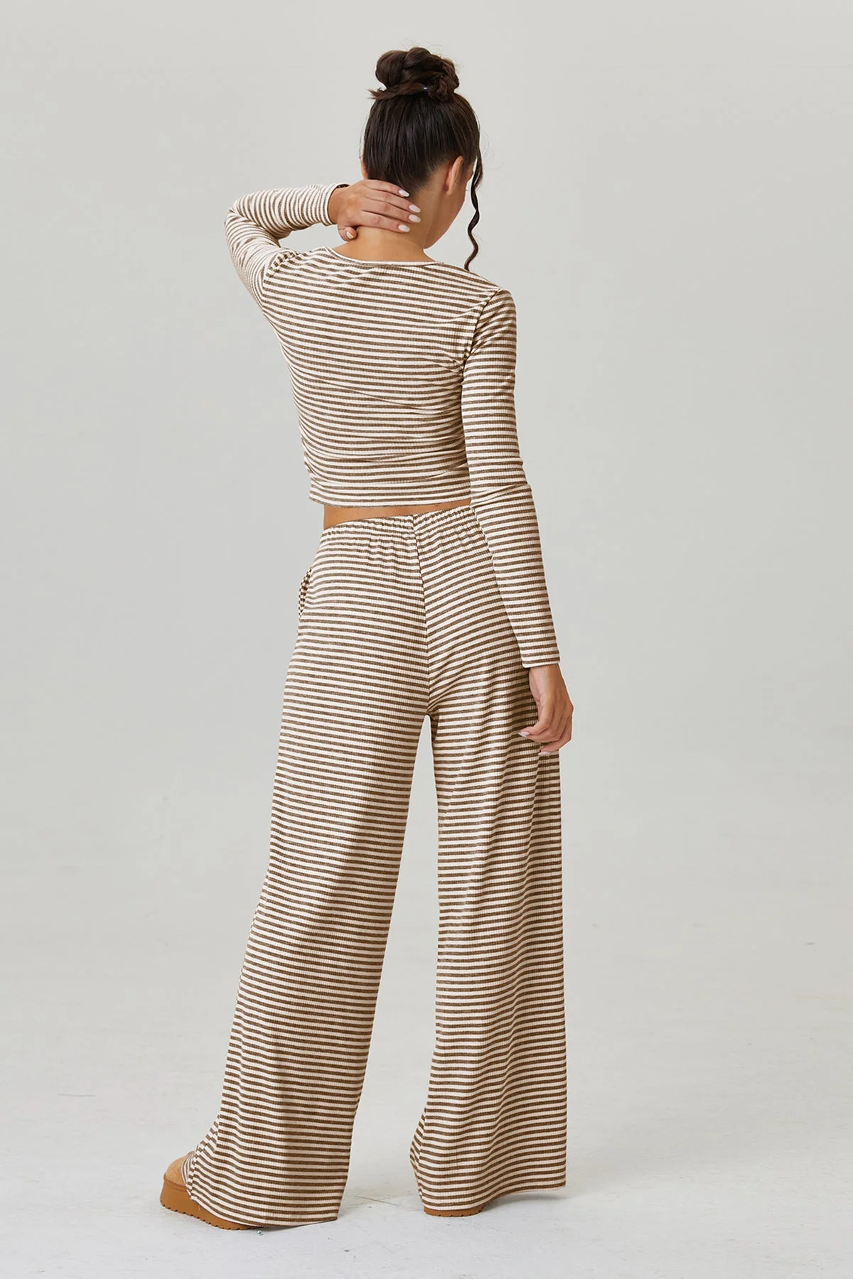 KATCH ME Stripe Long Sleeve Crop Top & Low-Rise Trousers Co-ord Set - Image 4