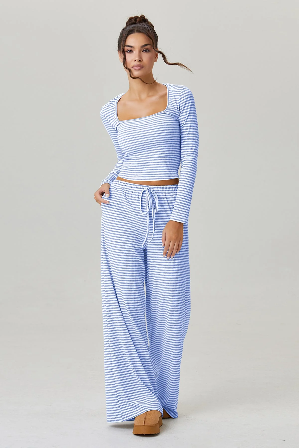 KATCH ME Stripe Long Sleeve Crop Top & Low-Rise Trousers Co-ord Set - Image 5