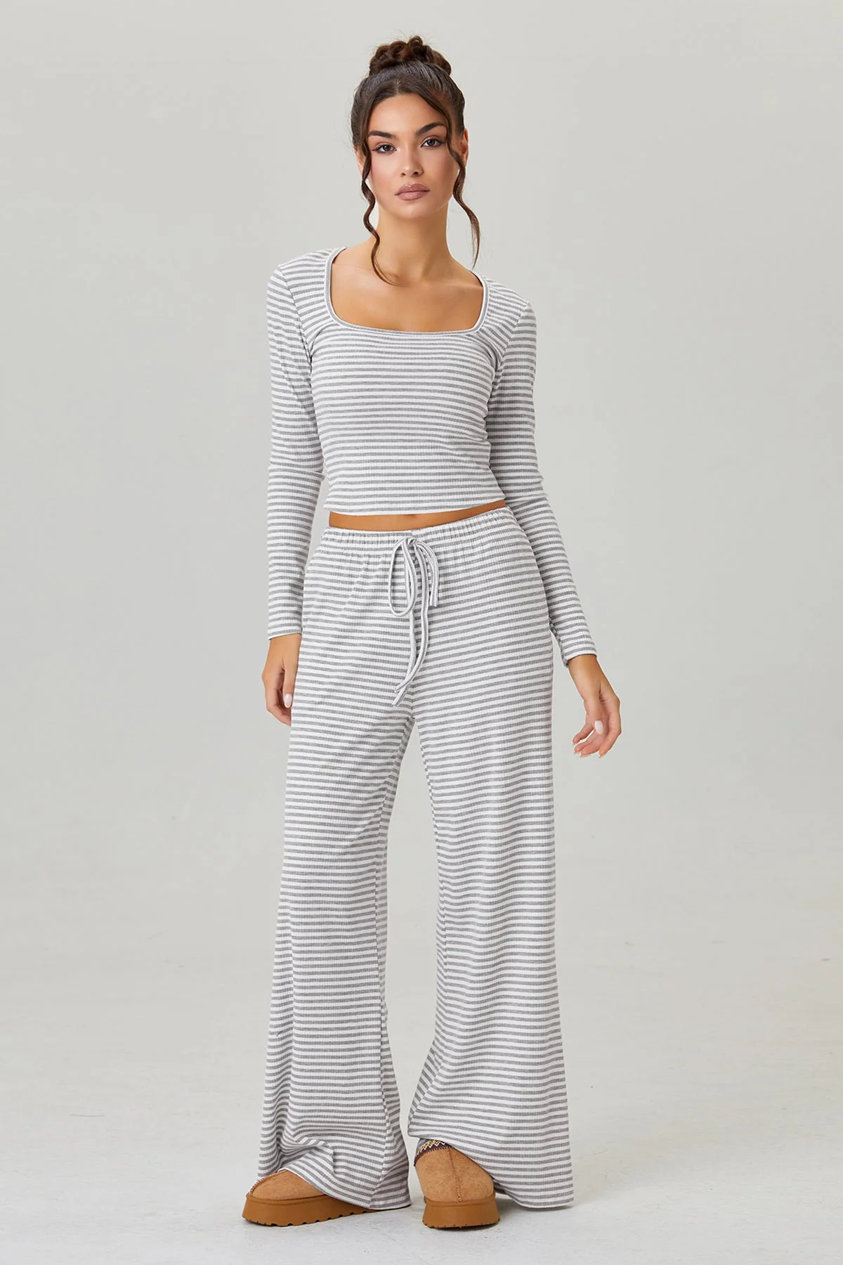 KATCH ME Stripe Long Sleeve Crop Top & Low-Rise Trousers Co-ord Set - Image 7