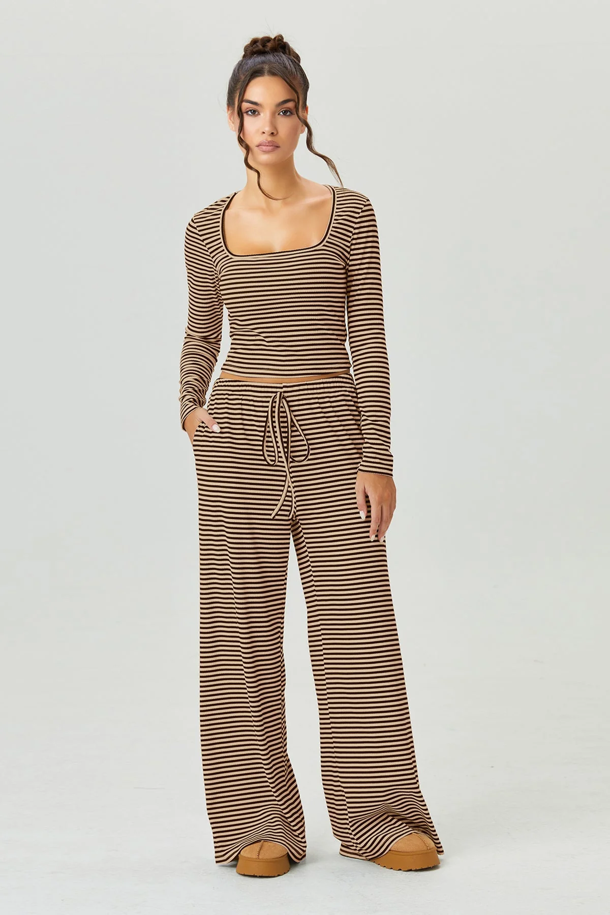 KATCH ME Stripe Long Sleeve Crop Top & Low-Rise Trousers Co-ord Set - Image 9