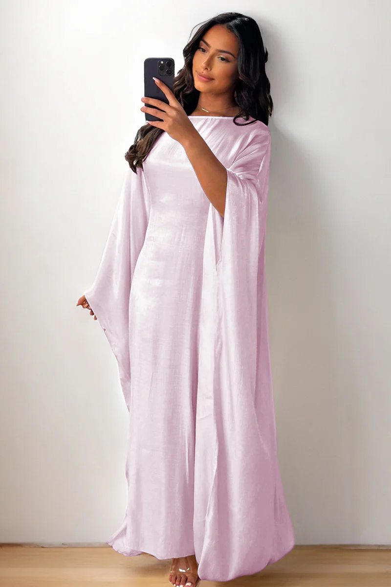 KATCH ME Soft Iridescent Fabric Solid Color Scoop Neck Loose Sleeve Maxi Dress - Image 10