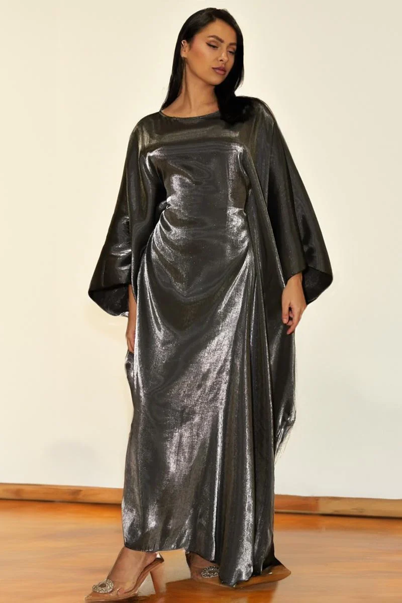 KATCH ME Soft Iridescent Fabric Solid Color Scoop Neck Loose Sleeve Maxi Dress - Image 11