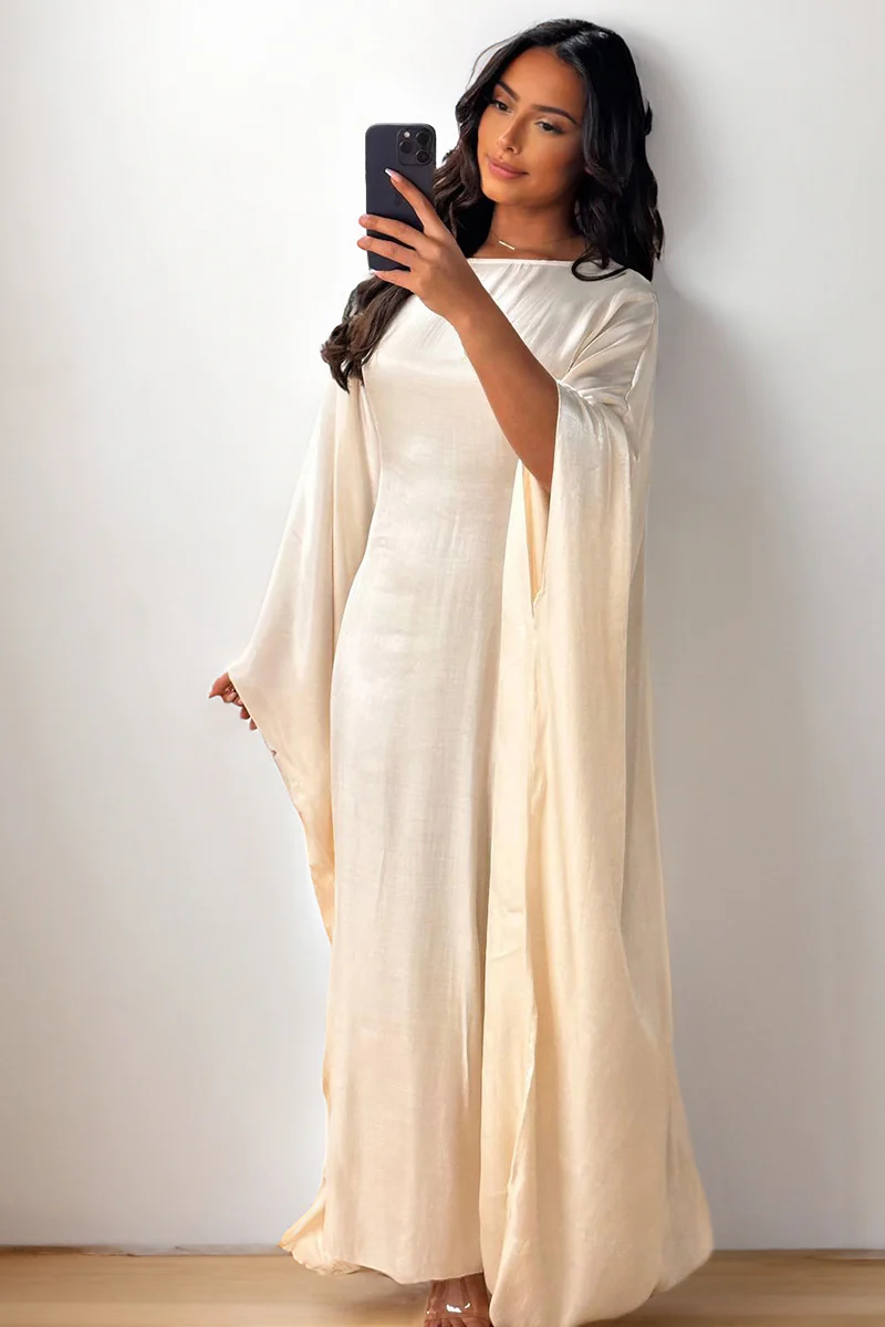 KATCH ME Soft Iridescent Fabric Solid Color Scoop Neck Loose Sleeve Maxi Dress - Image 16