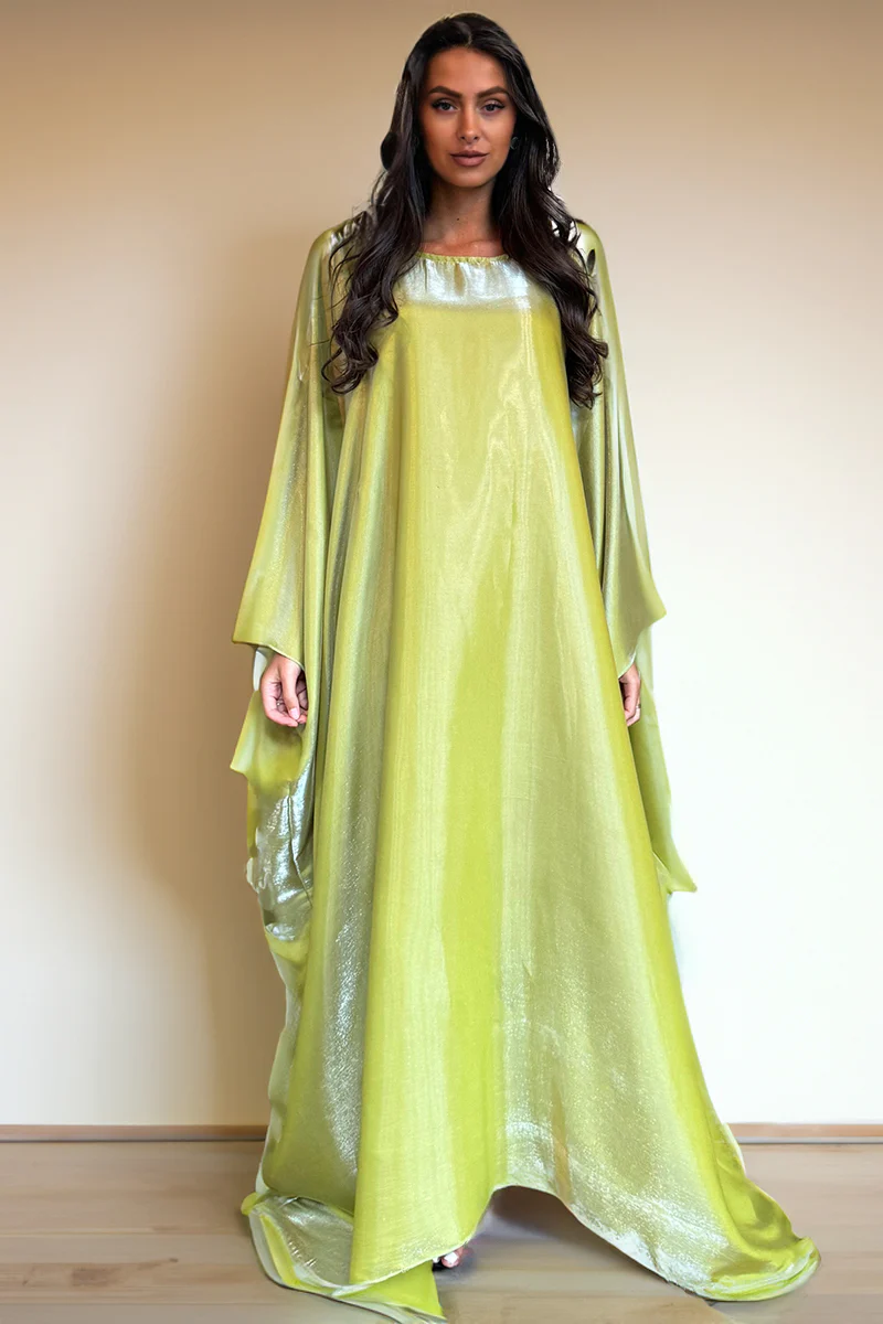 KATCH ME Soft Iridescent Fabric Solid Color Scoop Neck Loose Sleeve Maxi Dress - Image 3