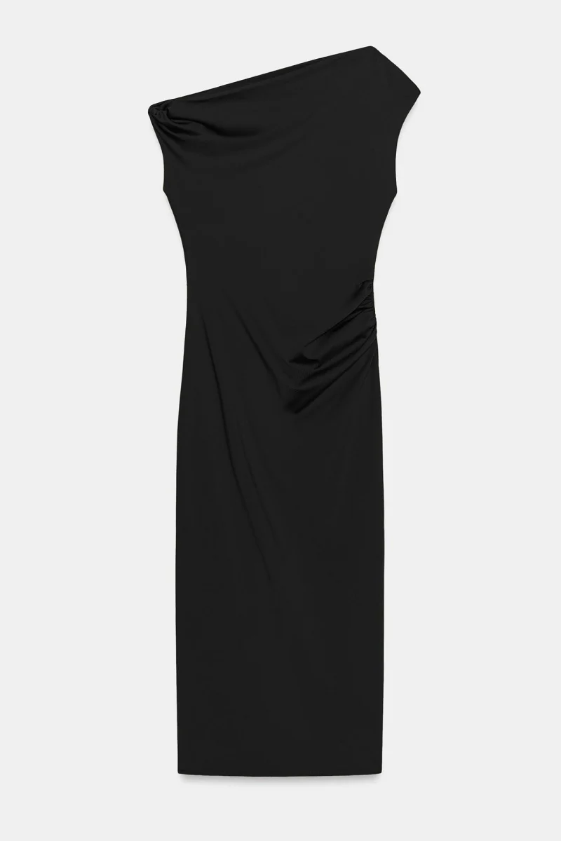 KATCH ME Soft Skin-Friendly Solid Color One Shoulder Ruched Midi Dress - Image 6