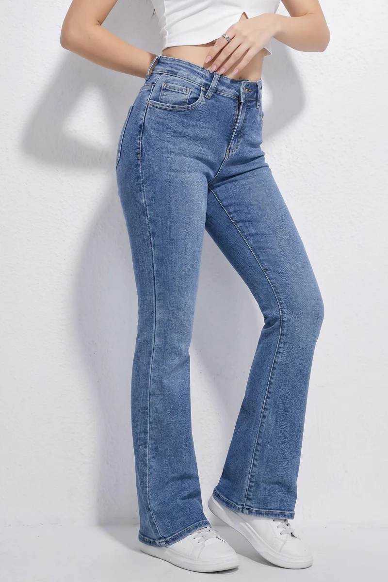 KATCH ME Stretch Durable Denim High Waist Flared Jeans - Image 3