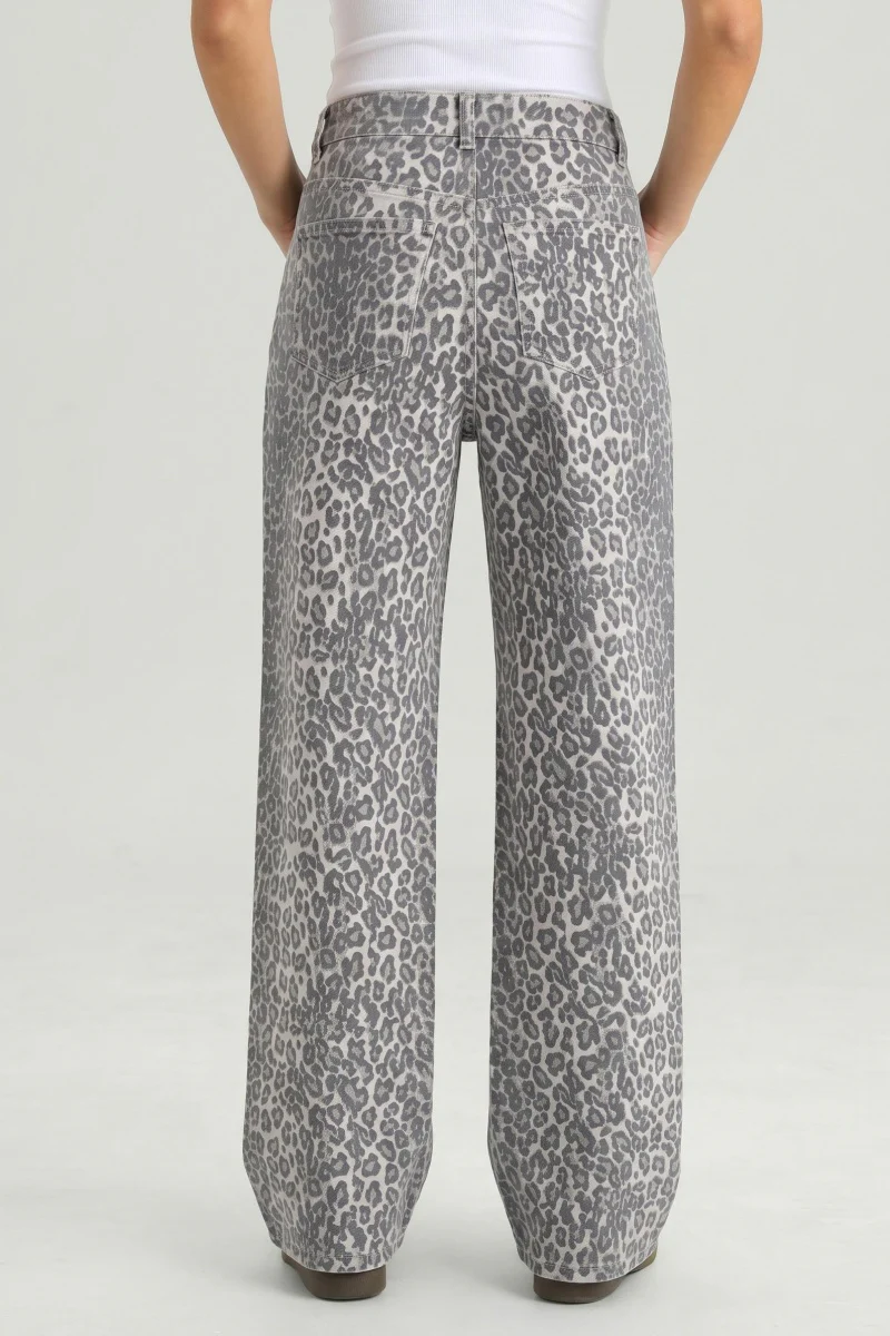 KATCH ME Stretchy Durable Denim Leopard Print High Waist Wide Leg Jeans - Image 3