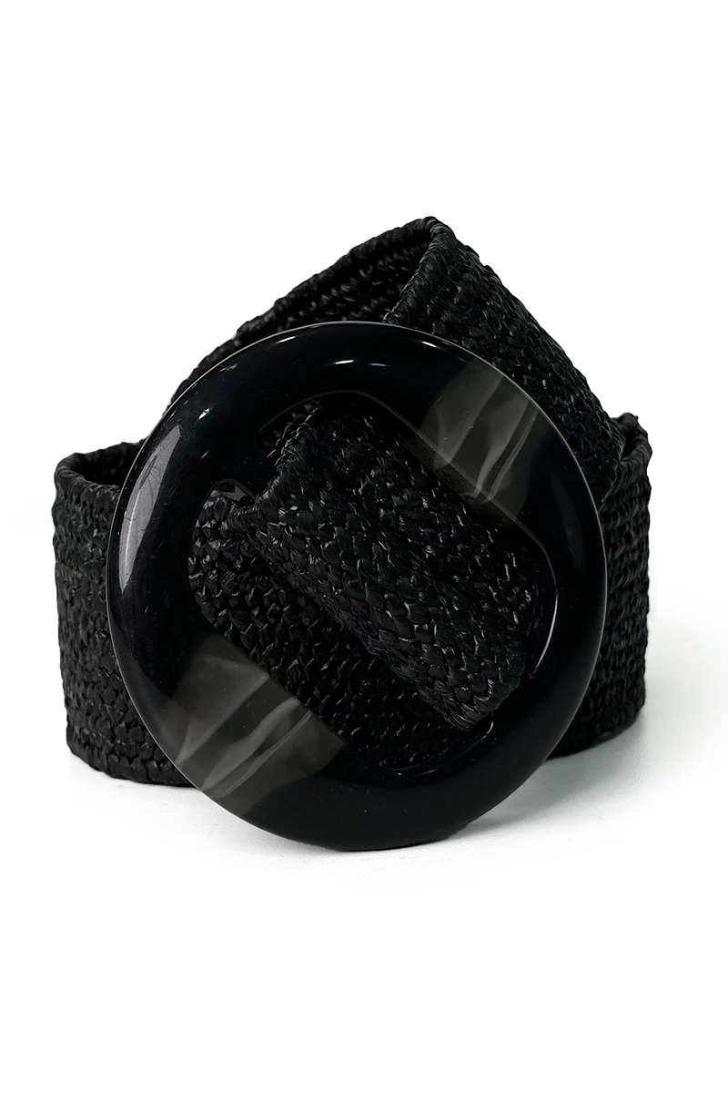 KATCH ME Solid Color Resin Buckle Elastic Woven Wide Belt - Image 5