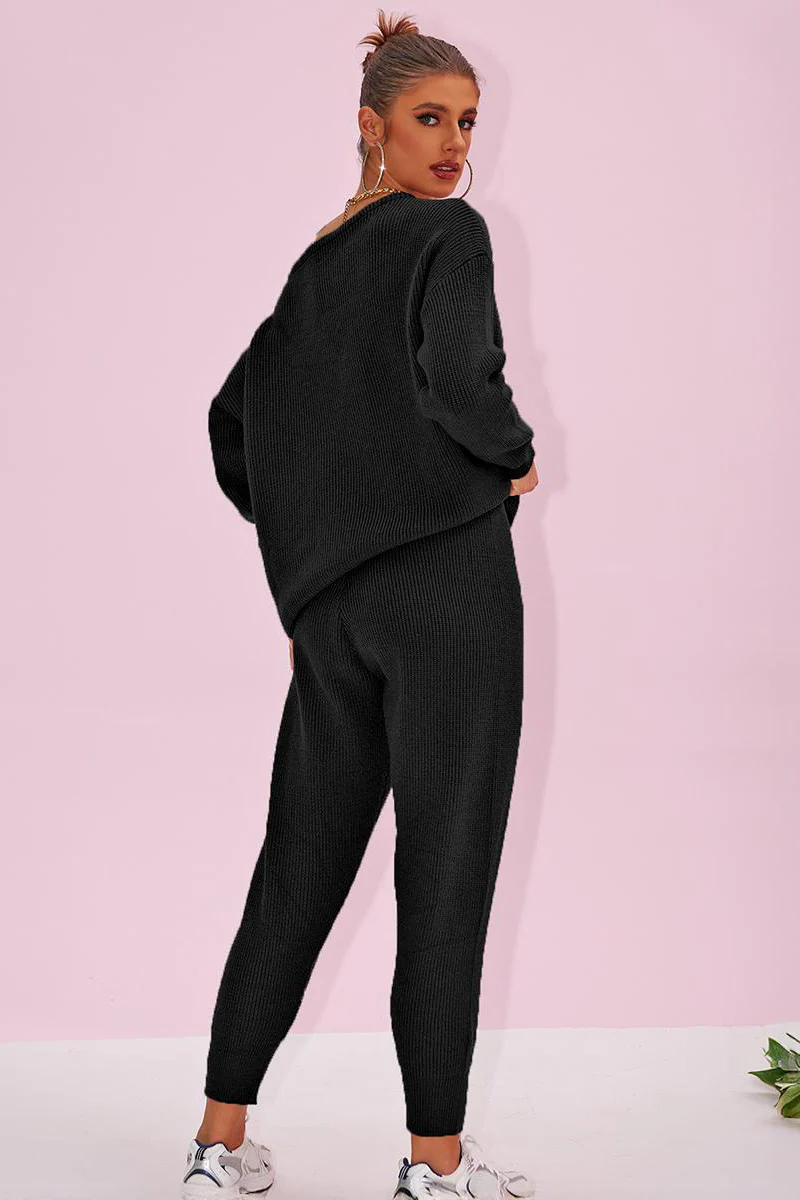 KATCH ME Sloping Shoulder Loose Sweater & Drawstring Skinny Trousers Co-ord Set - Image 5
