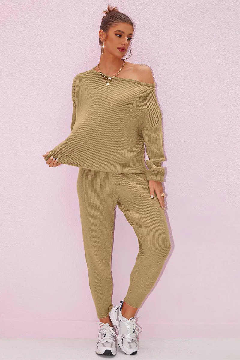 KATCH ME Sloping Shoulder Loose Sweater & Drawstring Skinny Trousers Co-ord Set - Image 6