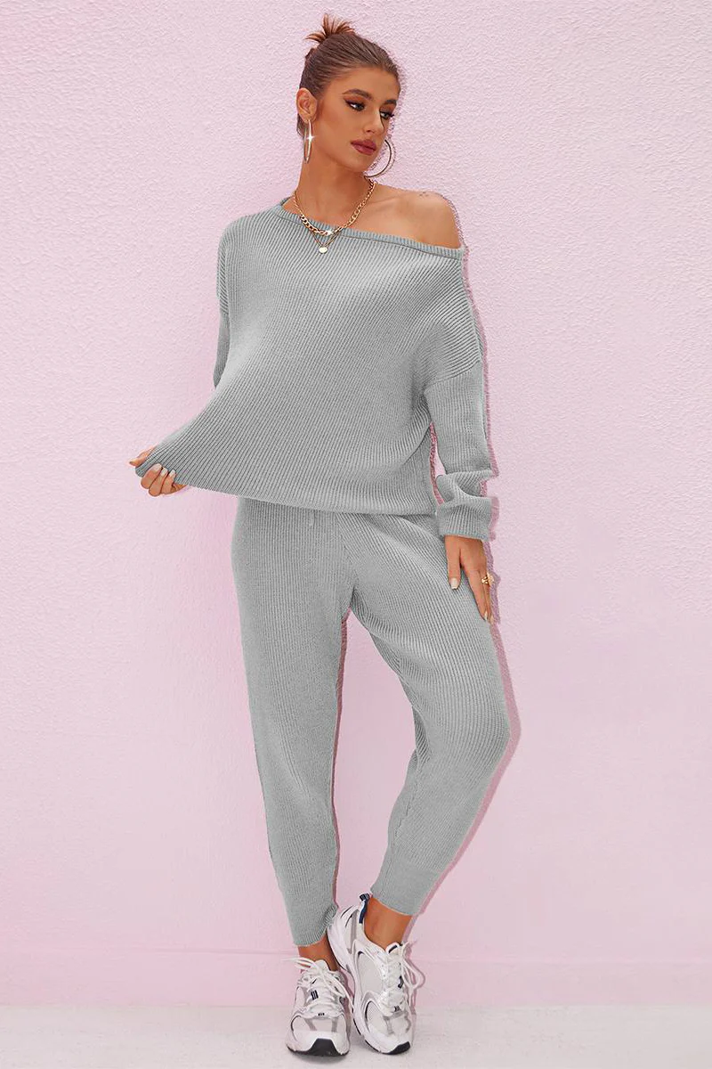 KATCH ME Sloping Shoulder Loose Sweater & Drawstring Skinny Trousers Co-ord Set - Image 7