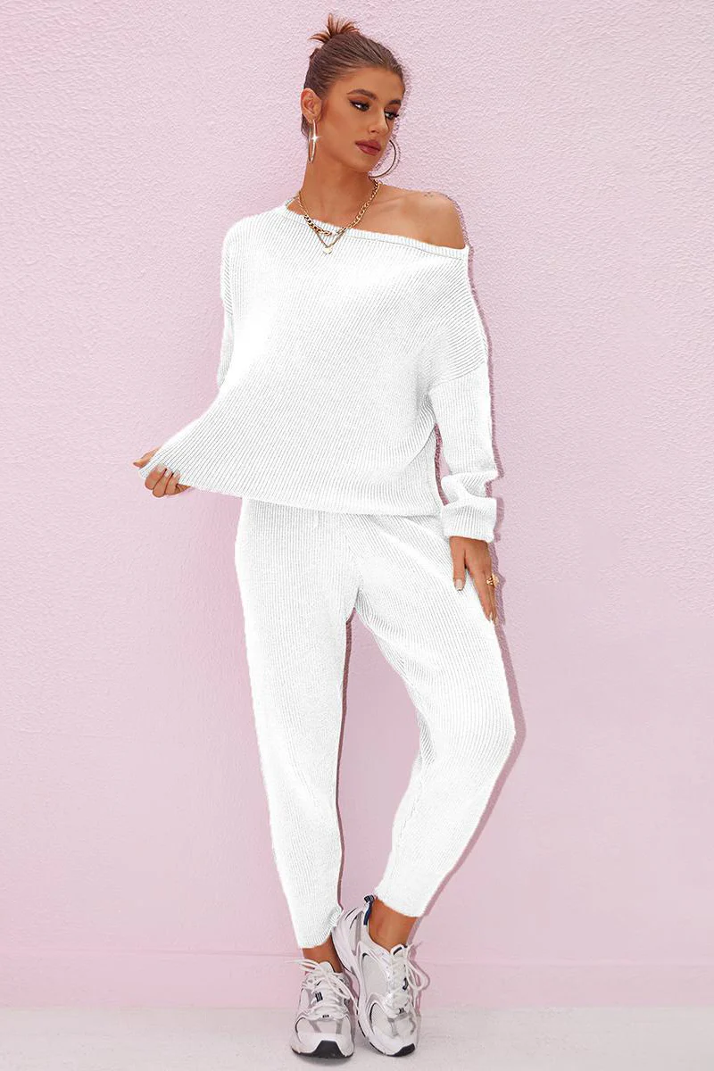 KATCH ME Sloping Shoulder Loose Sweater & Drawstring Skinny Trousers Co-ord Set - Image 8