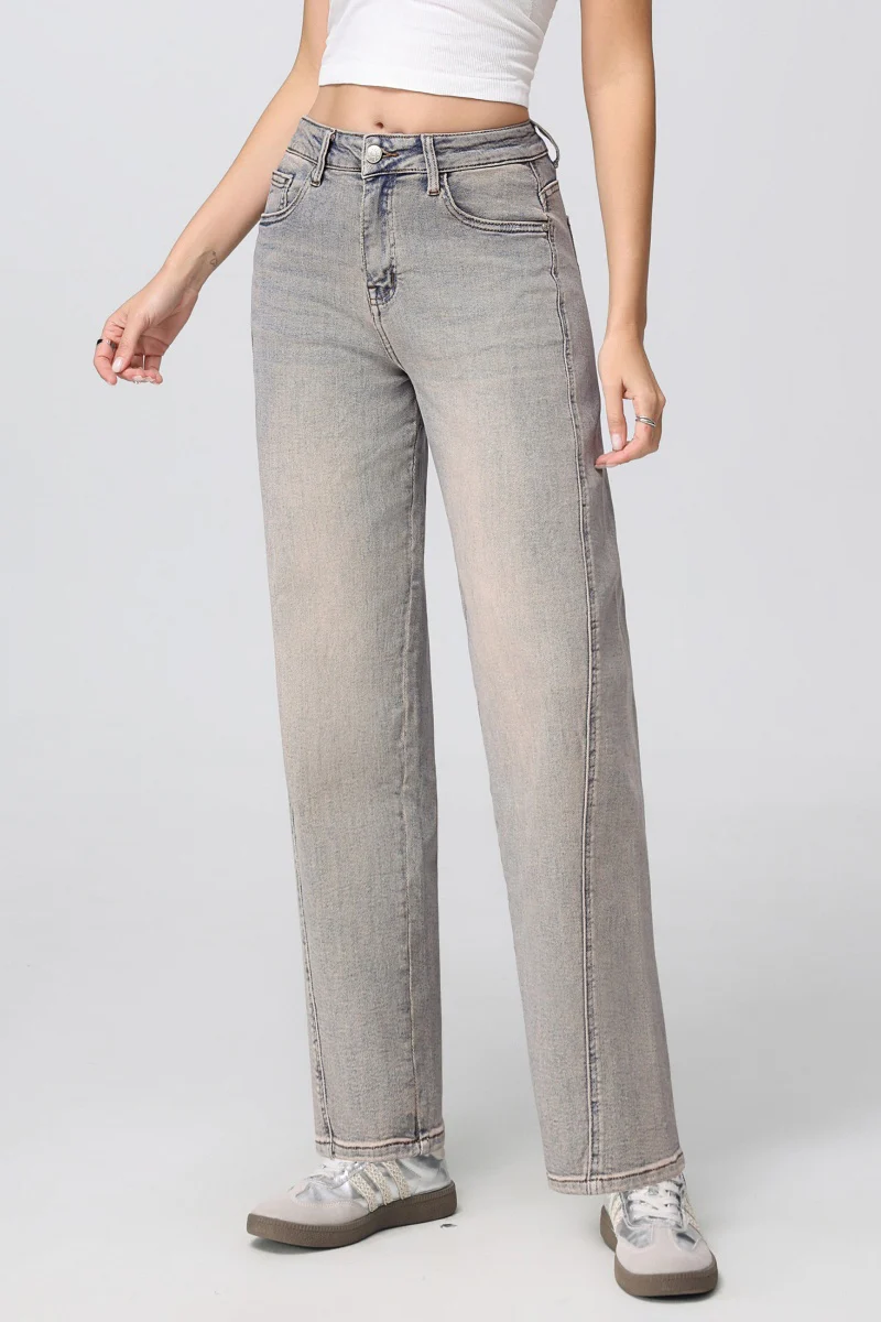 KATCH ME Washed Denim Mid-Rise Multi-Pocket Straight Leg Loose Jeans - Image 2