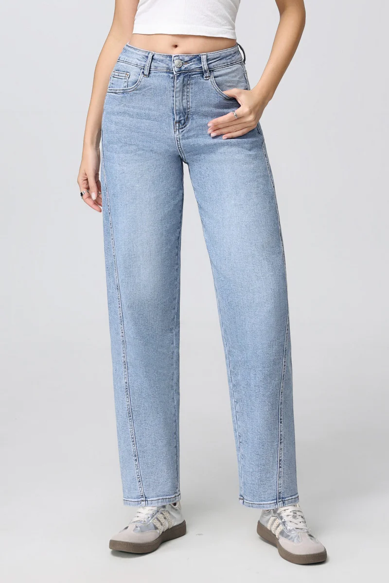 KATCH ME Washed Denim Mid-Rise Multi-Pocket Straight Leg Loose Jeans - Image 4