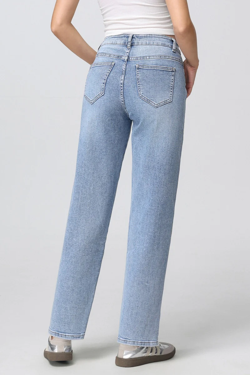 KATCH ME Washed Denim Mid-Rise Multi-Pocket Straight Leg Loose Jeans - Image 5
