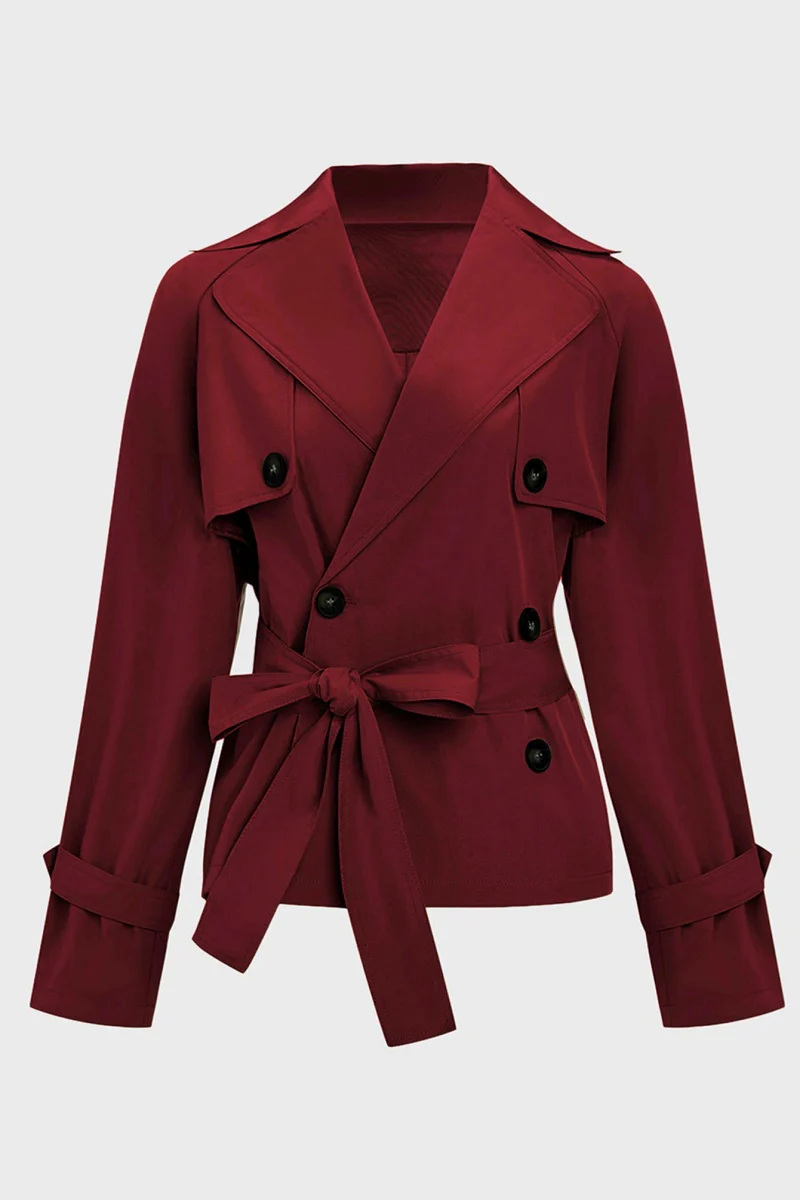 KATCH ME Notch Lapel Double Breasted Waist Tie Trench Coat - Image 8