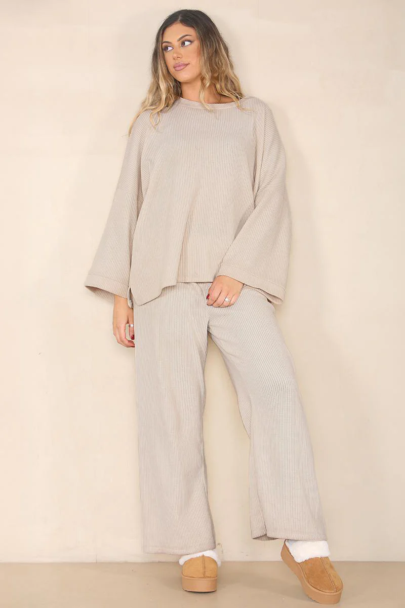 KATCH ME Solid Color Loose Top & Wide Leg Pants Co-ord Set - Image 4
