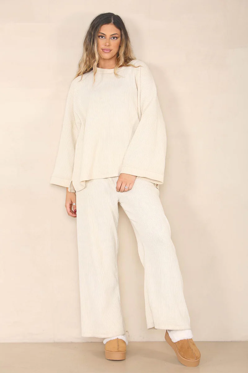 KATCH ME Solid Color Loose Top & Wide Leg Pants Co-ord Set - Image 5