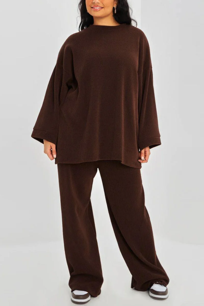 KATCH ME Solid Color Loose Top & Wide Leg Pants Co-ord Set - Image 8