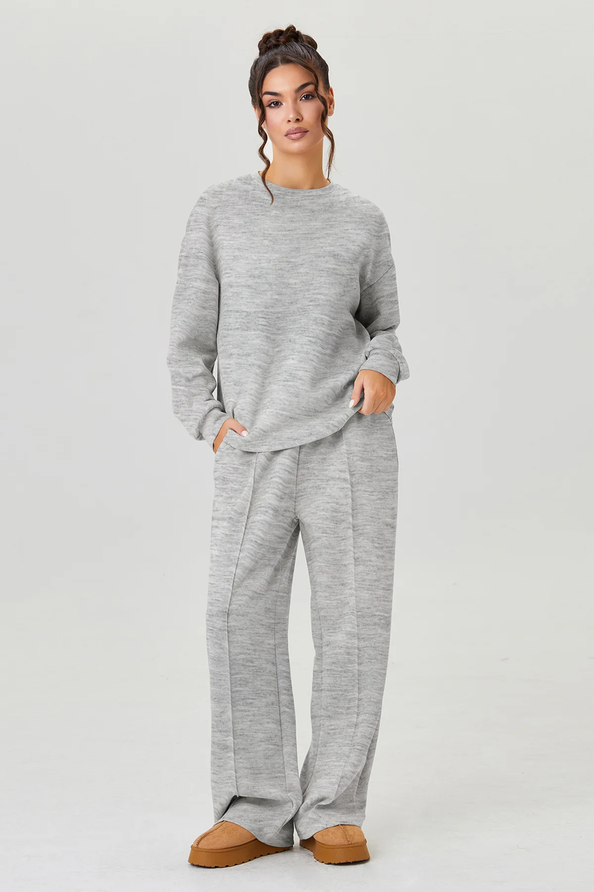 KATCH ME Round Neck Loose Top & Exposed Stitches Trousers Co-ord Set