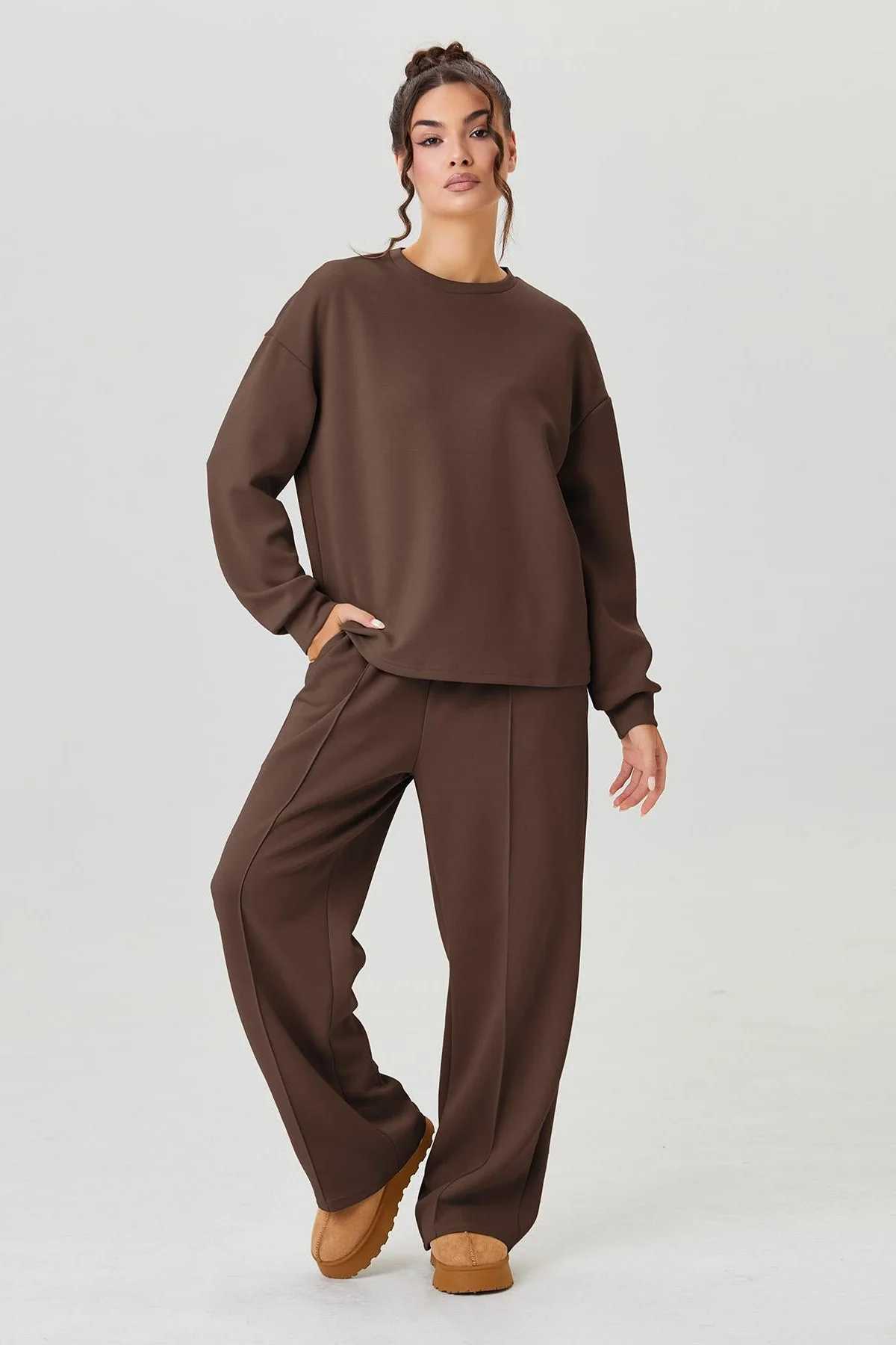 KATCH ME Round Neck Loose Top & Exposed Stitches Trousers Co-ord Set - Image 15