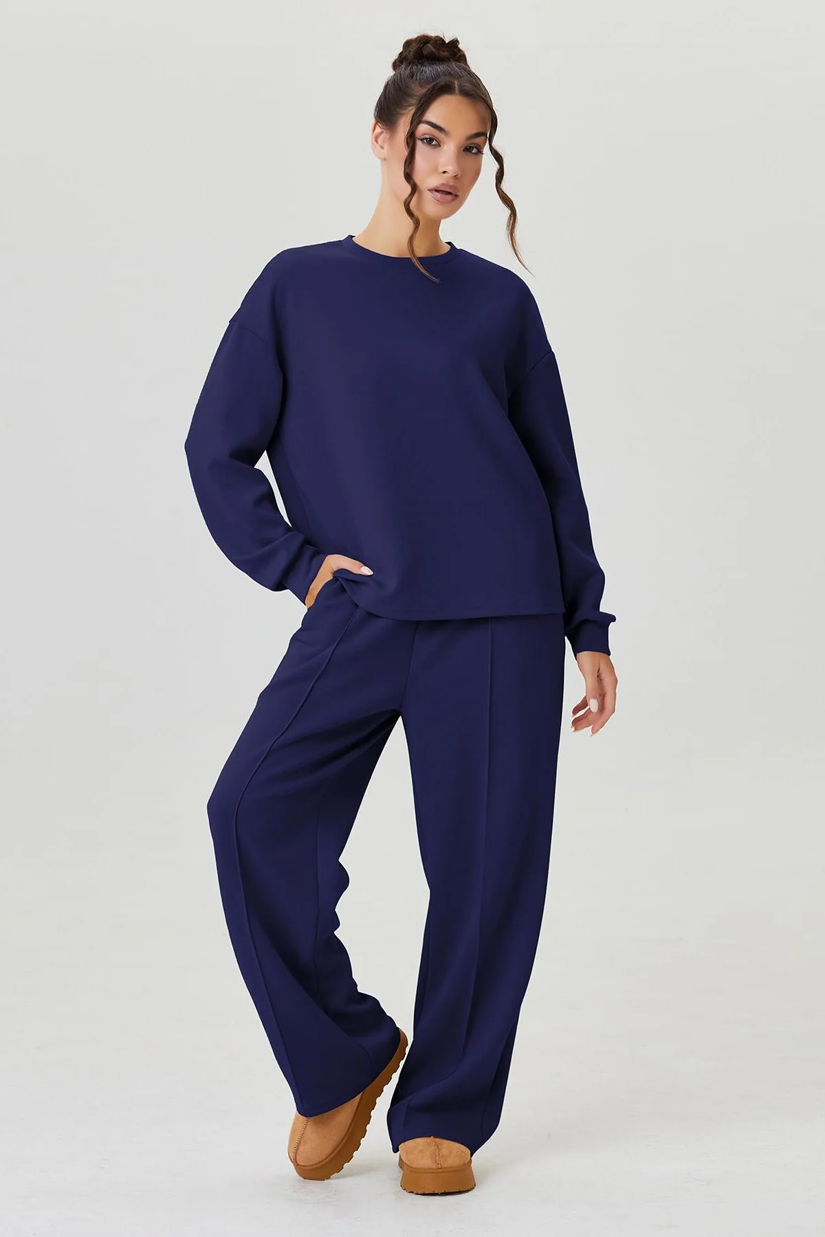 KATCH ME Round Neck Loose Top & Exposed Stitches Trousers Co-ord Set - Image 17