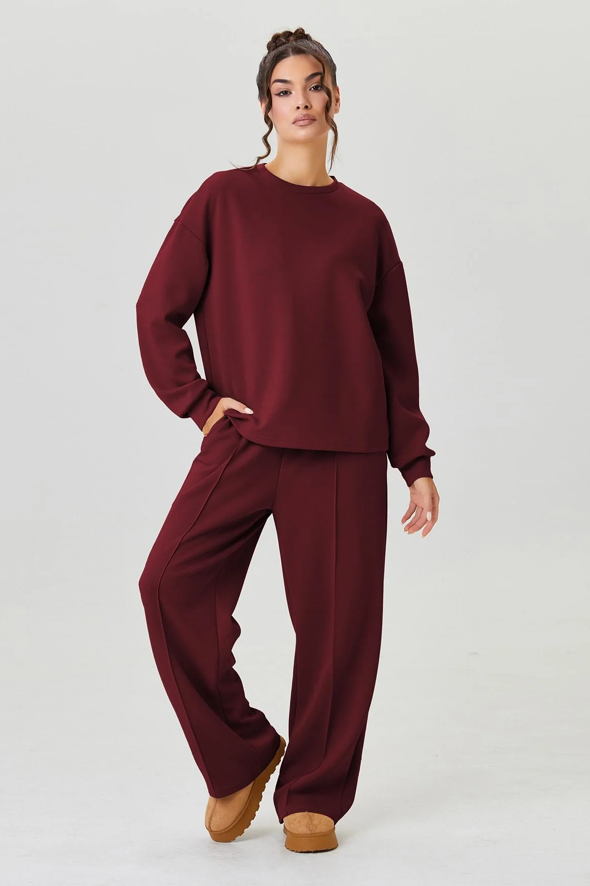 KATCH ME Round Neck Loose Top & Exposed Stitches Trousers Co-ord Set - Image 20