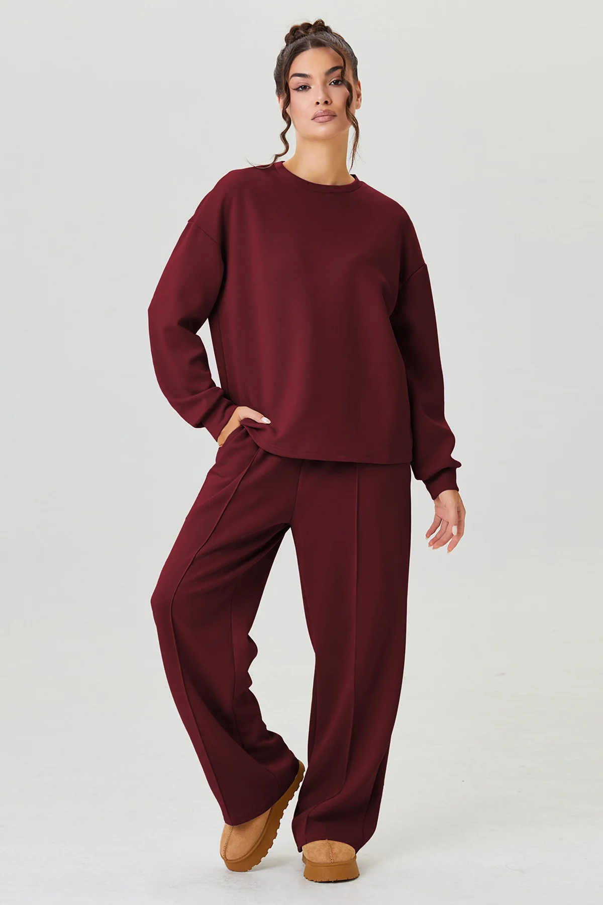 KATCH ME Round Neck Loose Top & Exposed Stitches Trousers Co-ord Set - Image 3
