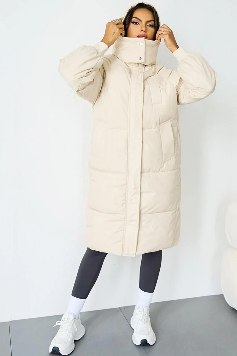 KATCH ME Solid Color Zip-Up Hooded Thermal Loose Winter Coat - Image 3