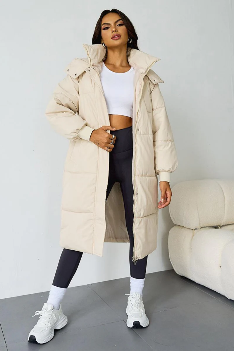 KATCH ME Solid Color Zip-Up Hooded Thermal Loose Winter Coat - Image 4