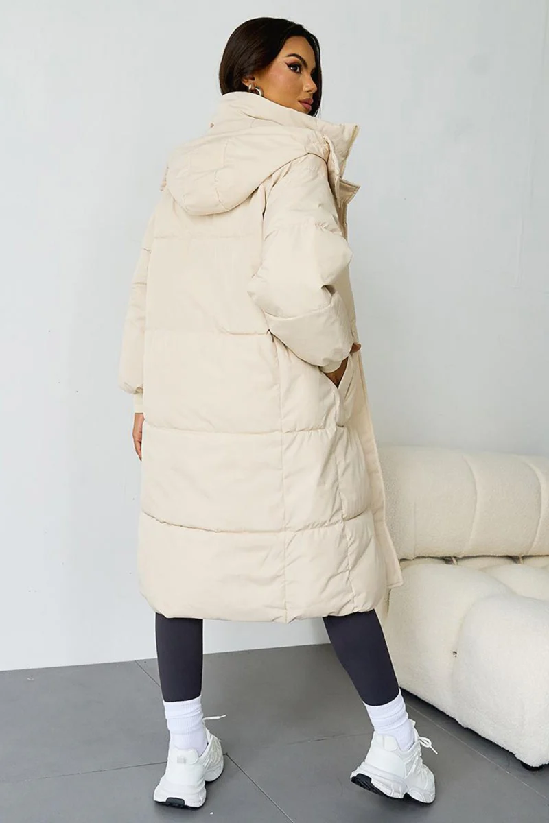 KATCH ME Solid Color Zip-Up Hooded Thermal Loose Winter Coat - Image 5