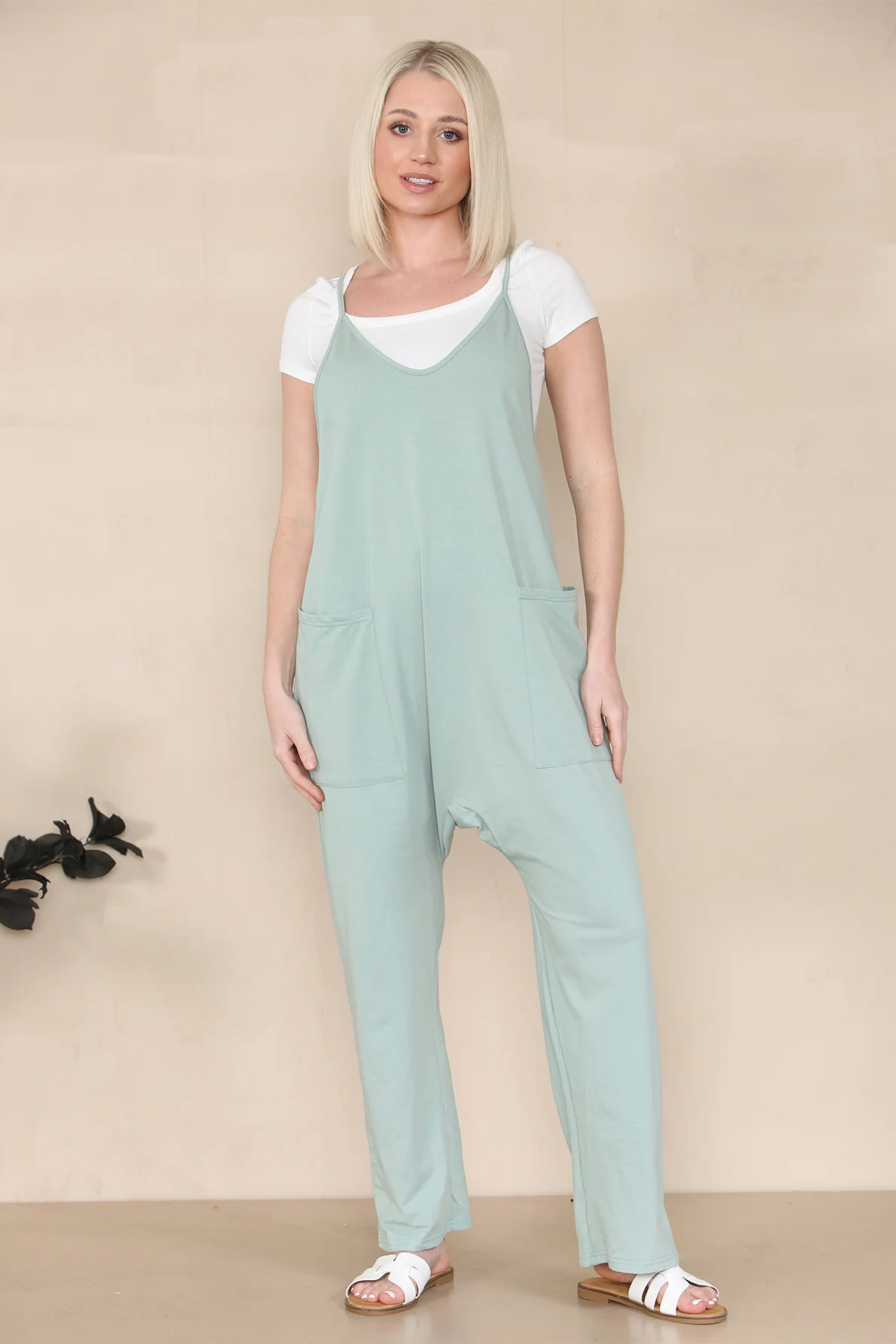 KATCH ME Solid Color Thin Strap Pocket Sleeveless Wide Leg Baggy Jumpsuit - Image 3