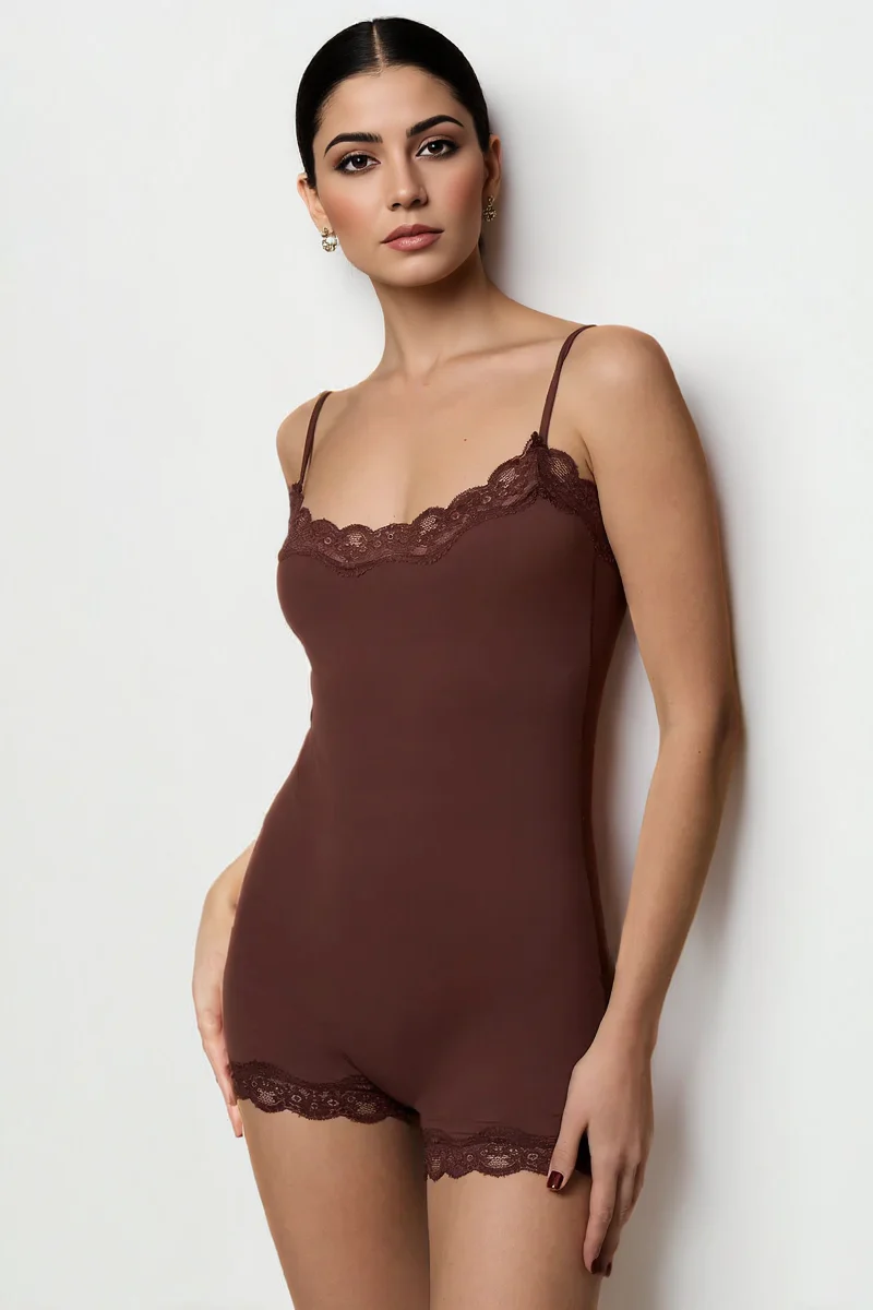 KATCH ME Spaghetti Strap Lace Trim Breathable Playsuit - Image 7