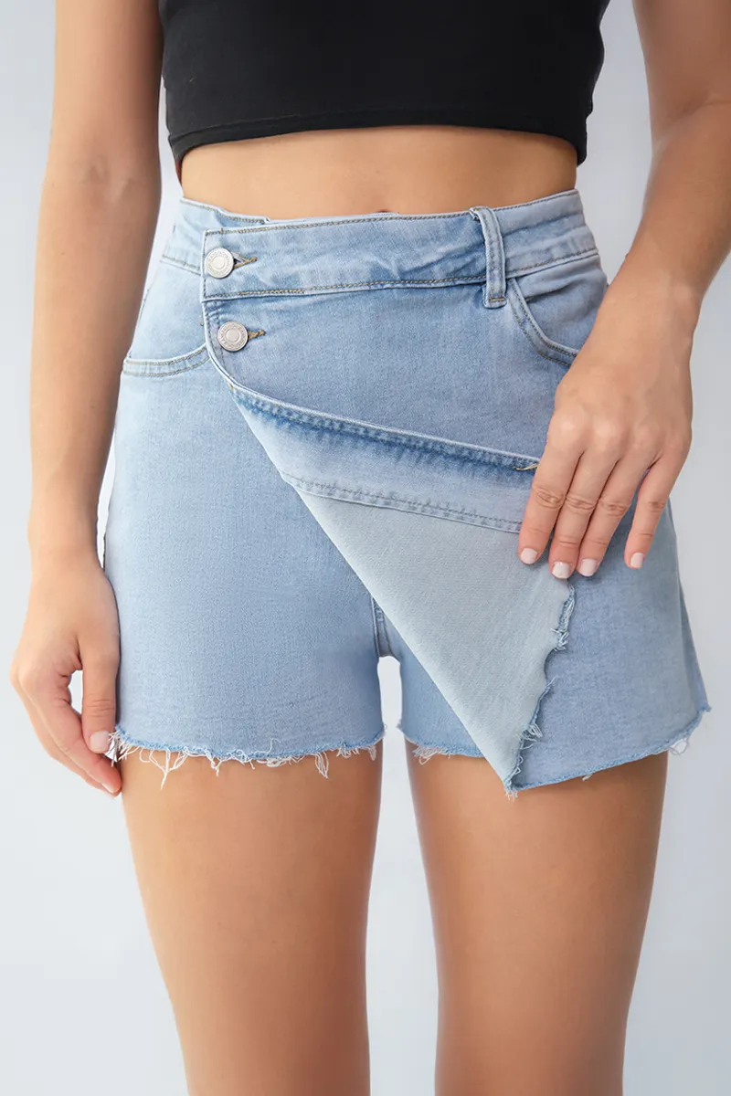 KATCH ME Layered High Waist Raw Hem Denim Skorts With Tassel Detail - Image 14