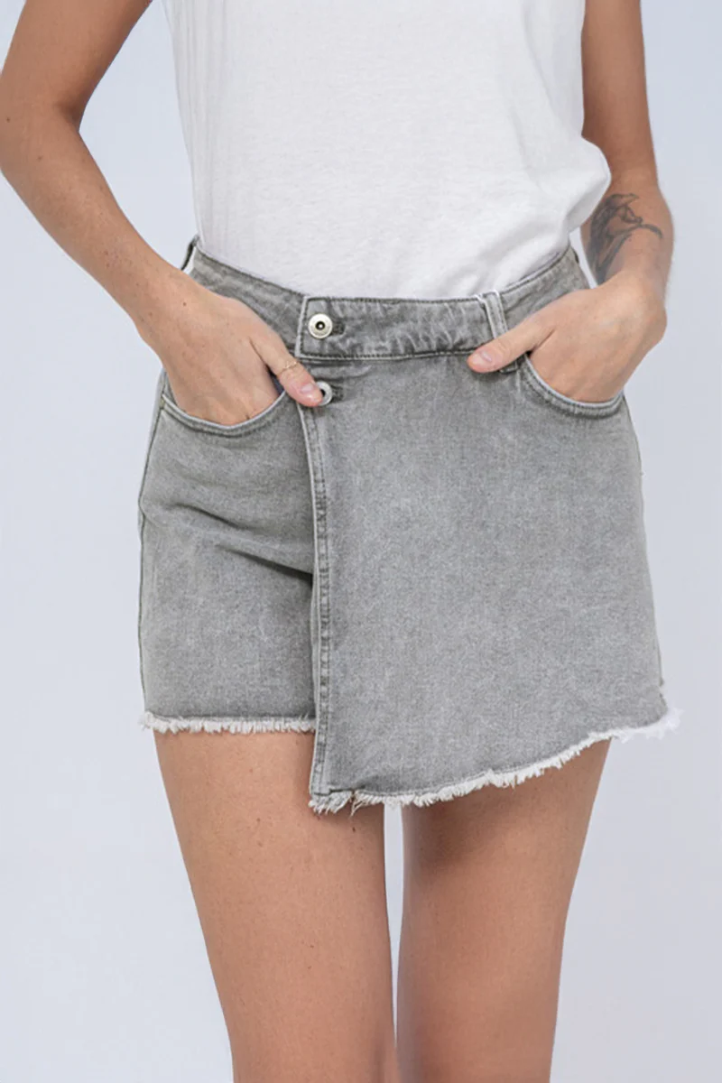 KATCH ME Layered High Waist Raw Hem Denim Skorts With Tassel Detail - Image 19