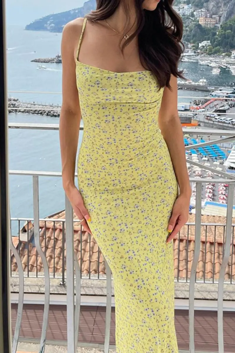 KATCH ME Leisure Floral Print Spaghetti Strap Backless Maxi Dress - Image 5