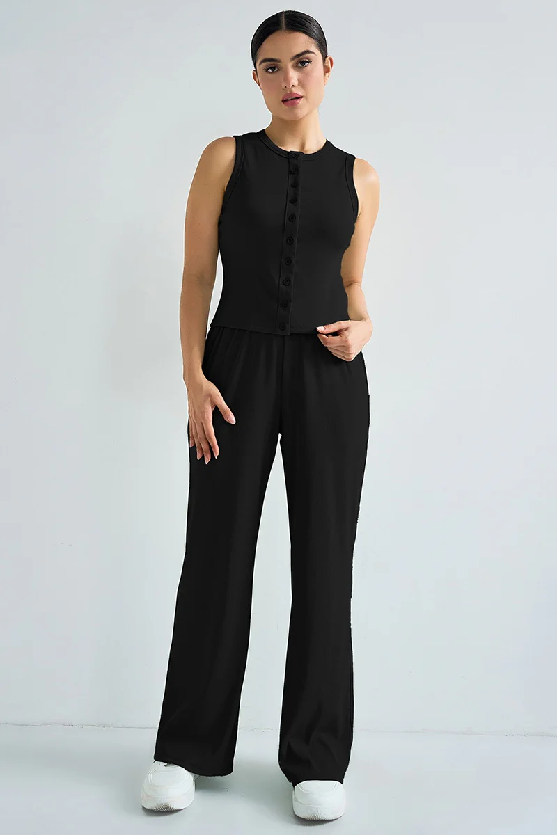 KATCH ME Stretchy Round Neck Button Tank Co-ord Set - Image 11