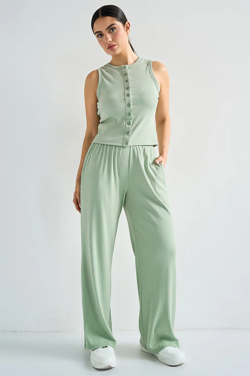 KATCH ME Stretchy Round Neck Button Tank Co-ord Set - Image 3