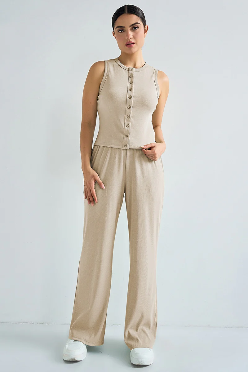 KATCH ME Stretchy Round Neck Button Tank Co-ord Set - Image 5