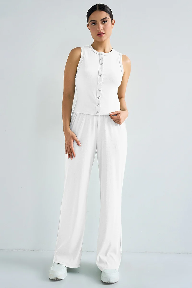 KATCH ME Stretchy Round Neck Button Tank Co-ord Set - Image 7