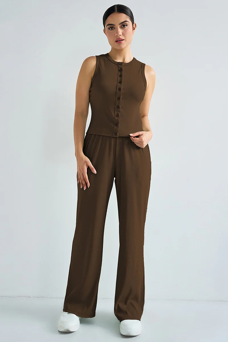 KATCH ME Stretchy Round Neck Button Tank Co-ord Set - Image 9