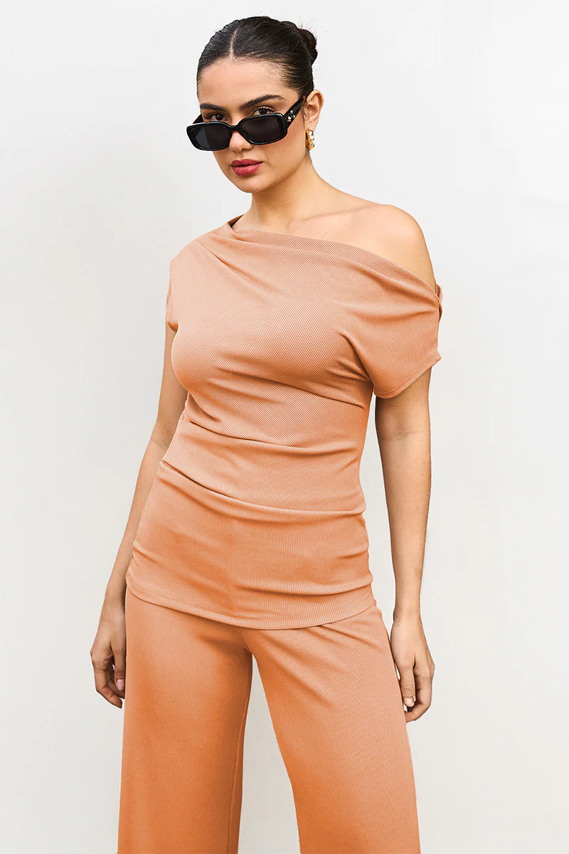 KATCH ME Solid Sloping Shoulder Slim Wide-Leg Co-ord Set - Image 13