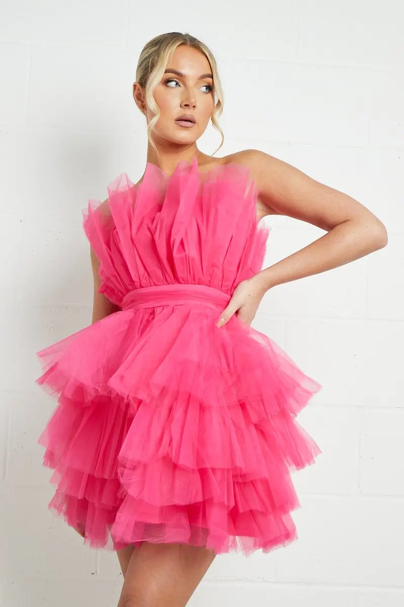 KATCH ME Lovely Chiffon Off The Shoulder Frill Tiered Dress - Image 6