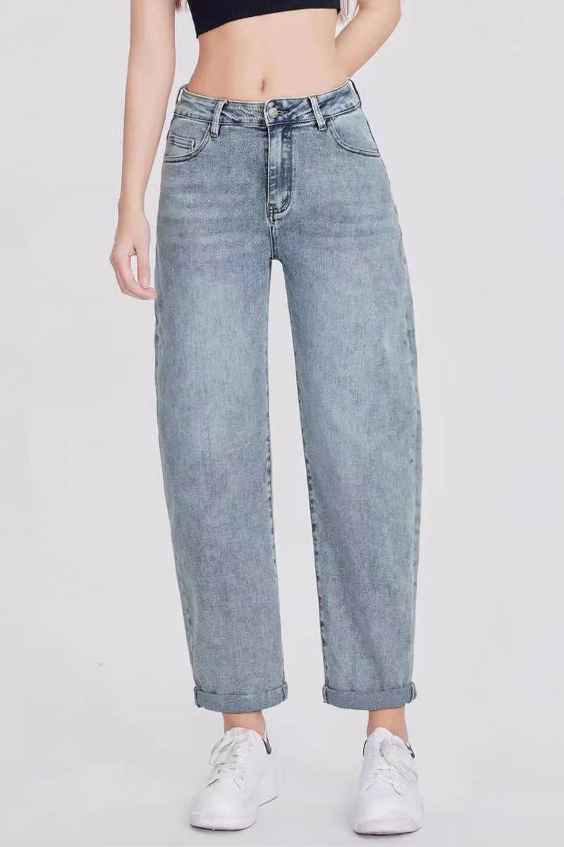 KATCH ME Mid-Rise Roll Cuff Wide-Leg Vintage Multi-Pocket Jeans