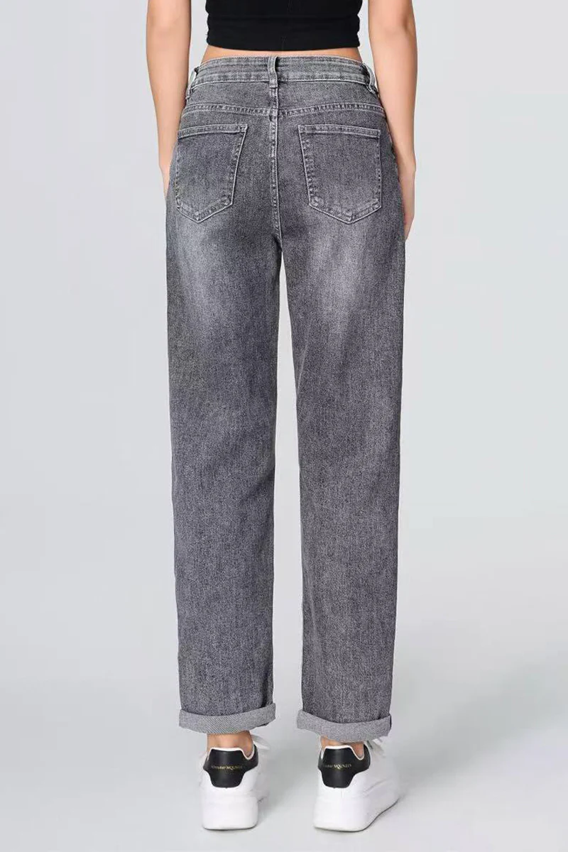 KATCH ME Mid-Rise Roll Cuff Wide-Leg Vintage Multi-Pocket Jeans - Image 6
