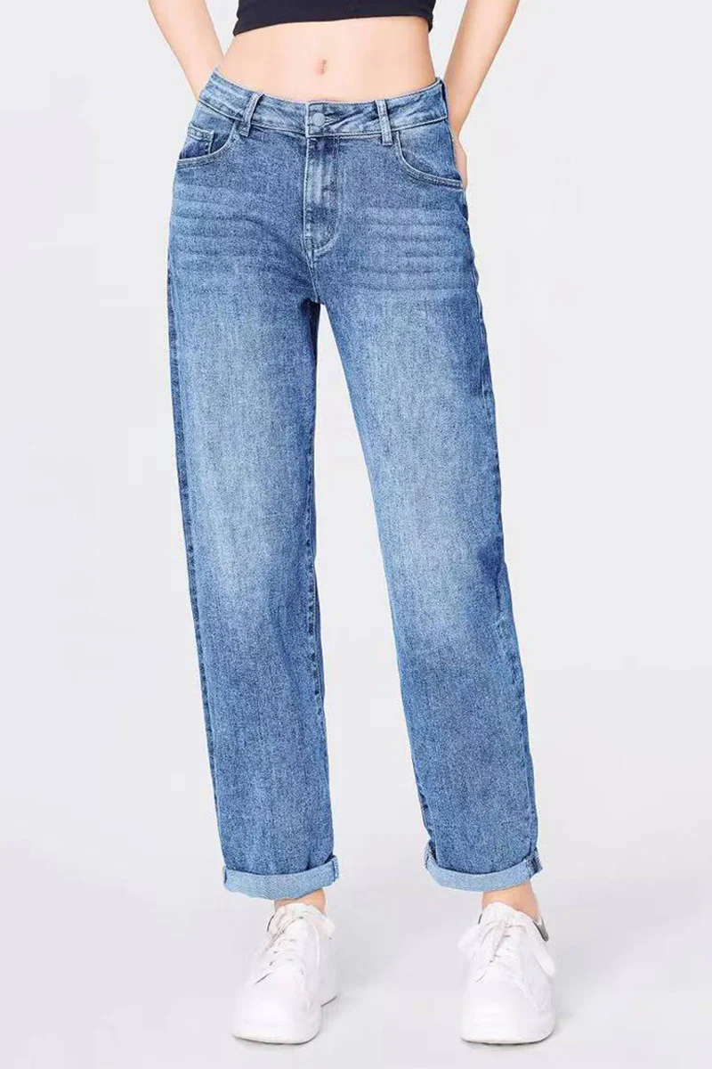 KATCH ME Mid-Rise Roll Cuff Wide-Leg Vintage Multi-Pocket Jeans - Image 7