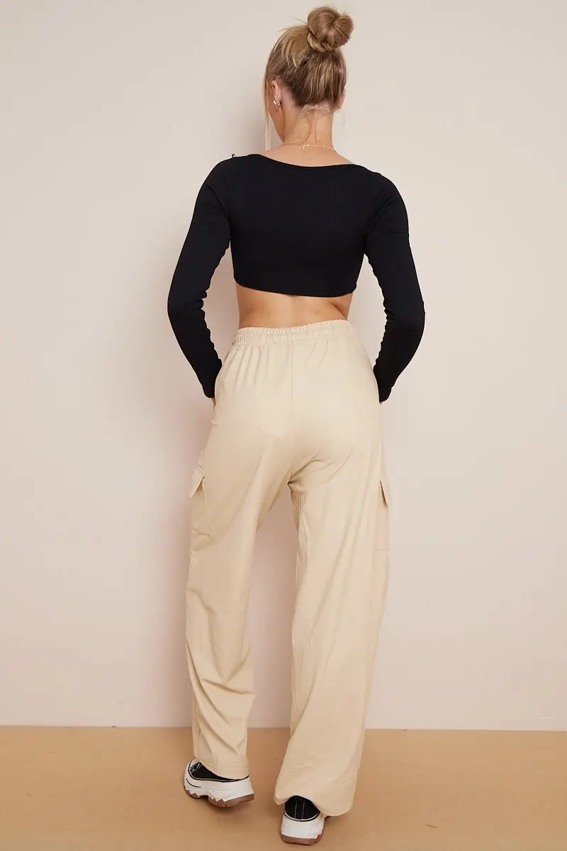 KATCH ME Minimalist Drawstring Waist Wide Leg PU Cargo Pants - Image 24