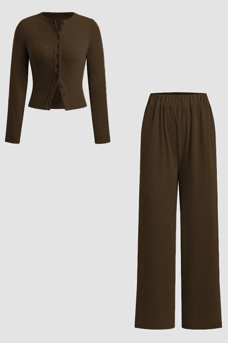 KATCH ME Solid Button-Up Wide-Leg Co-ord Set - Image 4