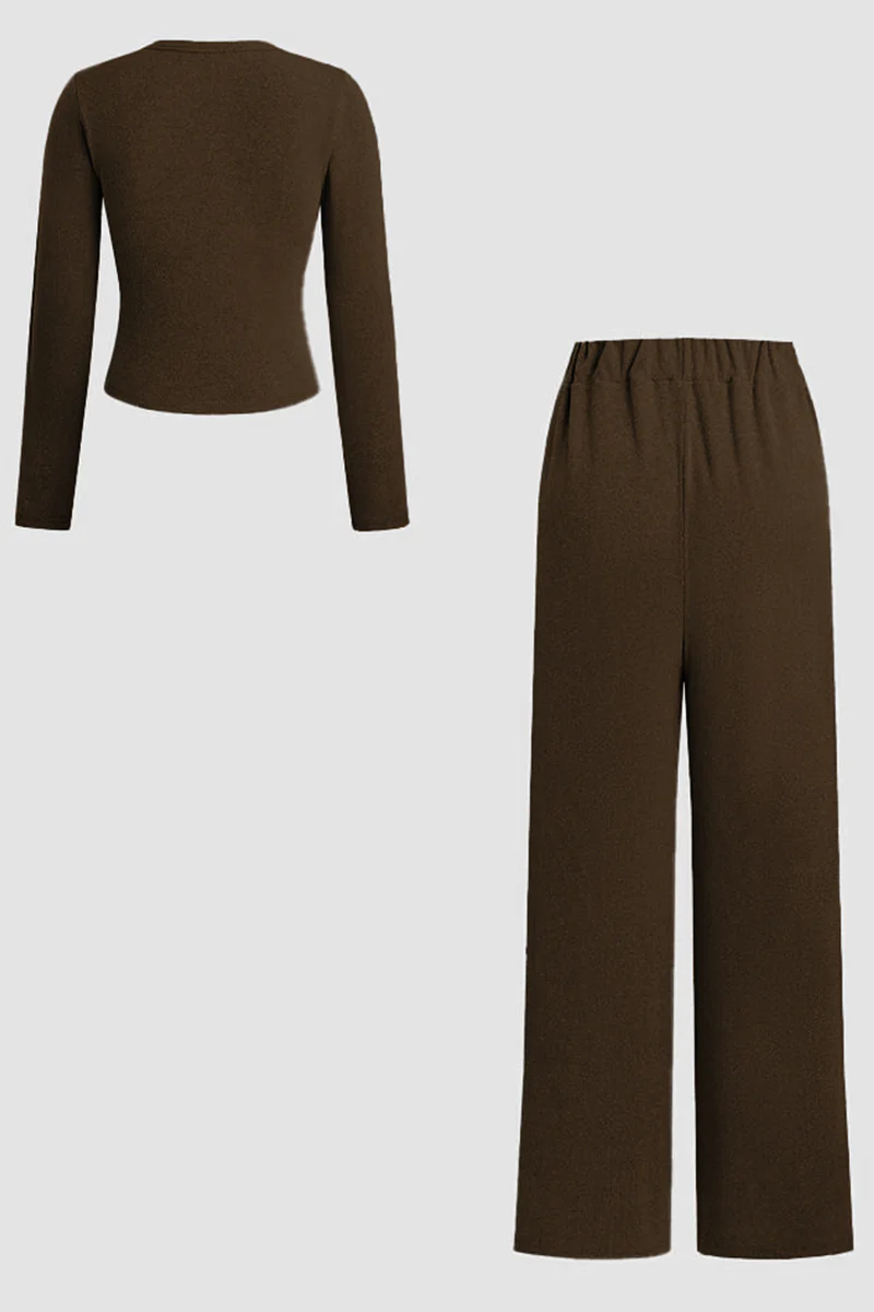 KATCH ME Solid Button-Up Wide-Leg Co-ord Set - Image 5